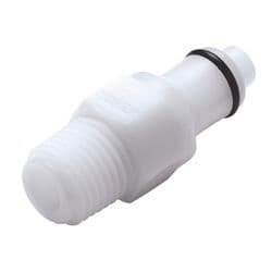 Male Thumb Latch - PLC/LC Series to  1/4" Male NPT Thread, Straight, Acetal, Shut-Off