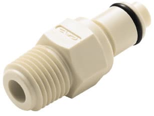 PLC Männliche Schnellverschlusskupplung, mit Ventil, 1/4" NPT Gewinde, PP beige, bns (Bulk, unsteril)