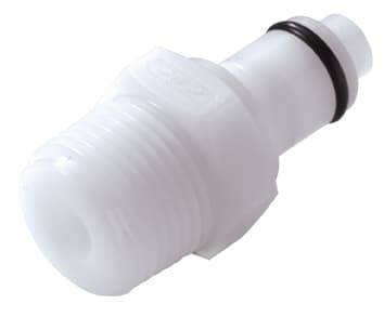 PLC Männliche Schnellverschlusskupplung, mit Ventil, 3/8" NPT Gewinde, Acetal weiß, bns (Bulk, unsteril)