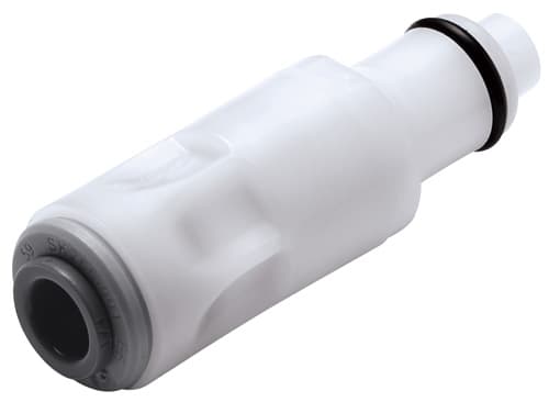 PLC Männliche Schnellverschlusskupplung, mit Ventil, Push-In für 1/4"(6,4mm) AD Schlauch, Acetal weiß, bns (Bulk, unsteril)