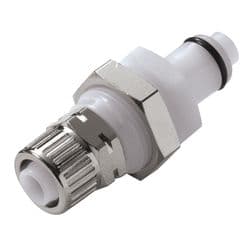 Male Thumb Latch - PLC/LC Series to  10,0mm (.394") Tube Connection PTF (Push to Fit), Panel Mount, Acetal, Shut-Off