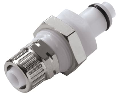 PLC Männliche Gehäusedurchführung, mit Ventil, PTF für .394"(10,0mm) AD Schlauch, Acetal weiß, bns (Bulk, unsteril)