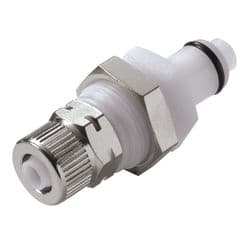 Male Thumb Latch - PLC/LC Series to  8,0mm (5/16") Tube Connection PTF (Push to Fit), Panel Mount, Acetal, Shut-Off