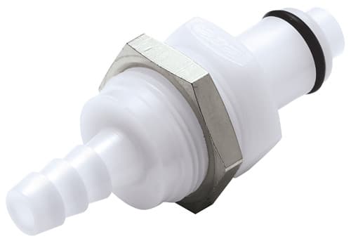 PLC Männliche Gehäusedurchführung, mit Ventil, Barb für 1/4"(6,4mm) ID Schlauch, Acetal weiß, bns (Bulk, unsteril)