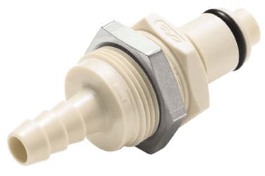 PLC Männliche Gehäusedurchführung, mit Ventil, Barb für 1/4"(6,4mm) ID Schlauch, PP beige, bns (Bulk, unsteril)