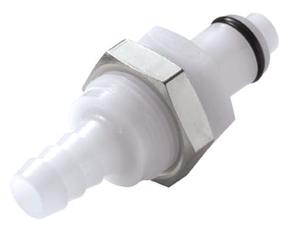 PLC Männliche Gehäusedurchführung, mit Ventil, Barb für 5/16"(8,0mm) ID Schlauch, Acetal weiß, bns (Bulk, unsteril)