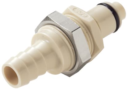 PLC Männliche Gehäusedurchführung, mit Ventil, Barb für 3/8"(9,5mm) ID Schlauch, PP beige, bns (Bulk, unsteril)