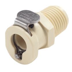 Female Thumb Latch - PMC/MC Series to  1/4" Male BSPP Thread, Straight, PP (Polypropylene), Open-Flow