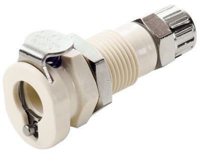 Panel Mount, Thumb Latch - PMC/MC Series Female to PTF (Push to Fit) 6,4mm (1/4") OD, PP (Polypropylene) Beige, 1/8" Flow, Metal Latch