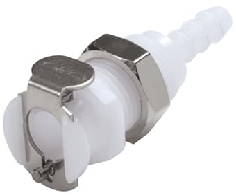 PMC Weibliche Gehäusedurchführung, offen, Barb für 3/16"(4,8mm) ID Schlauch, Acetal weiß, bns (Bulk, unsteril)