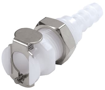 PMC Weibliche Gehäusedurchführung, offen, Barb für 1/4"(6,4mm) ID Schlauch, Acetal weiß, bns (Bulk, unsteril)