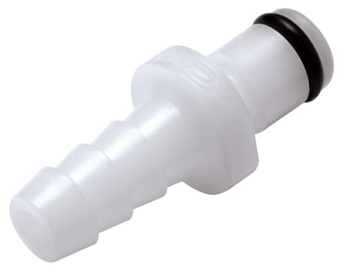 PMC Männliche Schnellverschlusskupplung, offen, Barb für 1/4"(6,4mm) ID Schlauch, Acetal weiß, bns (Bulk, unsteril)