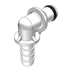 Male Thumb Latch - PMC/MC Series to  6,4mm (1/4") Tube Connection, Elbow, Acetal, Open-Flow