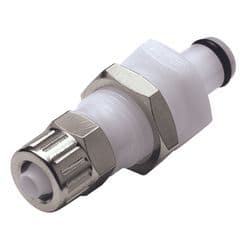 Male Thumb Latch - PMC/MC Series to  6,4mm (1/4") Tube Connection PTF (Push to Fit), Panel Mount, Acetal, Open-Flow