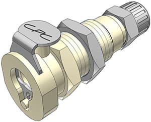 Panel Mount, Thumb Latch - PMC/MC Series Female to PTF (Push to Fit) 6,4mm (1/4") OD, PP (Polypropylene) Beige, 1/8" Flow, Metal Latch