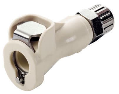 PMC Weibliche Schnellverschlusskupplung, mit Ventil, PTF für 1/4"(6,4mm) AD Schlauch, PP beige, bns (Bulk, unsteril)