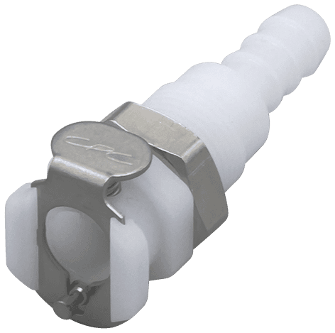PMC Weibliche Gehäusedurchführung, mit Ventil, Barb für 1/4"(6,4mm) ID Schlauch, Acetal weiß, bns (Bulk, unsteril)