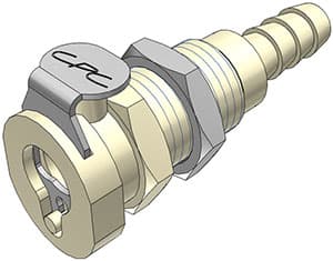 PMC Weibliche Gehäusedurchführung, mit Ventil, Barb für 1/4"(6,4mm) ID Schlauch, PP beige, bns (Bulk, unsteril)
