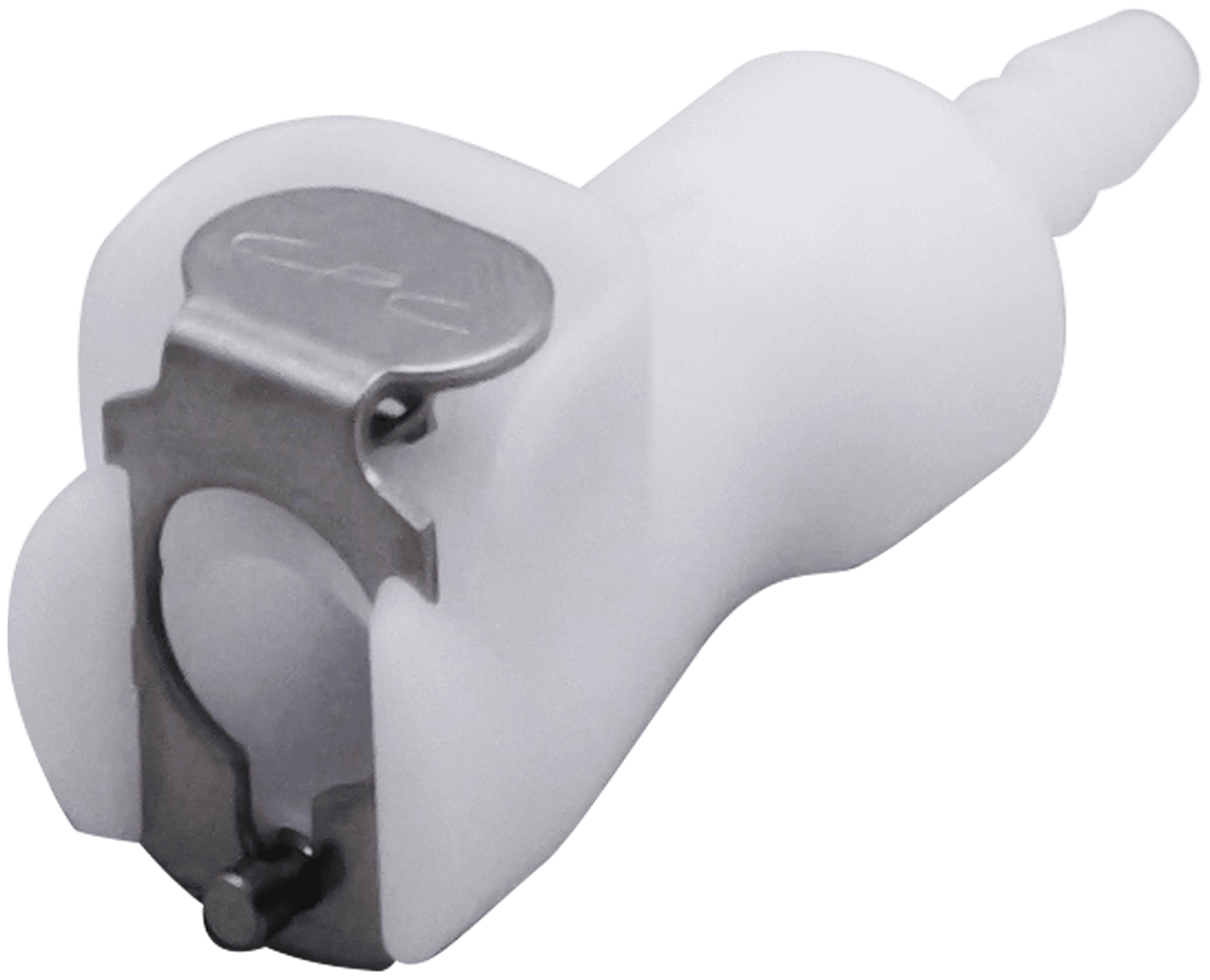 PMC Weibliche Schnellverschlusskupplung, mit Ventil, Barb für 1/8"(3,2mm) ID Schlauch, Acetal weiß, bns (Bulk, unsteril)