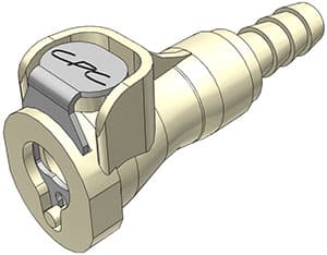 PMC Weibliche Schnellverschlusskupplung, mit Ventil, Barb für 1/4"(6,4mm) ID Schlauch, PP beige, bns (Bulk, unsteril)