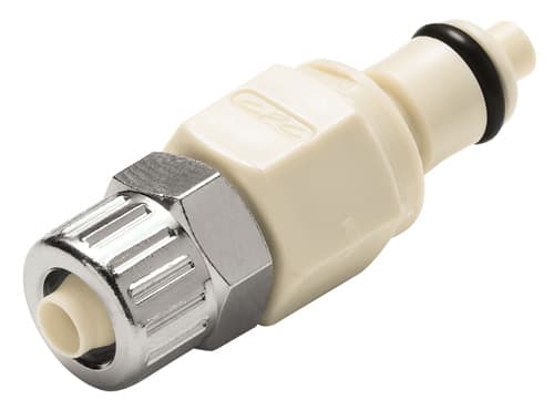 PMC Männliche Schnellverschlusskupplung, mit Ventil, PTF für 1/4"(6,4mm) AD Schlauch, PP beige, bns (Bulk, unsteril)