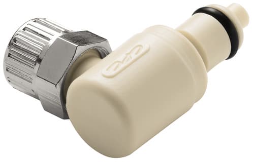 PMC Männlicher Ellbogenkonnektor, mit Ventil, PTF für 1/4"(6,4mm) AD Schlauch, PP beige, bns (Bulk, unsteril)