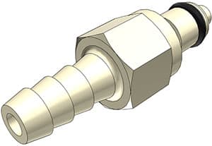PMC Männliche Schnellverschlusskupplung, mit Ventil, Barb für 1/4"(6,4mm) ID Schlauch, PP beige, bns (Bulk, unsteril)