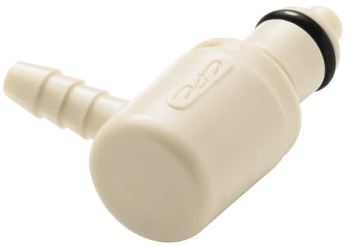 Elbow, Thumb Latch - PMC/MC Series Male to Tube Fitment 3,2mm (1/8") ID, PP (Polypropylene) Beige, 1/8" Flow