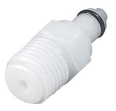 PMC Männliche Schnellverschlusskupplung, mit Ventil, 1/4" NPT Gewinde, Acetal weiß, bns (Bulk, unsteril)