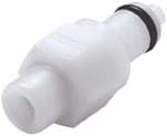 PMC Männliche Schnellverschlusskupplung, mit Ventil, 10-32 UNF Gewinde, Acetal weiß, bns (Bulk, unsteril)