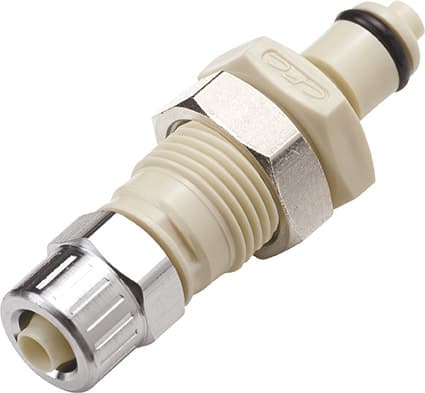 PMC Männliche Gehäusedurchführung, mit Ventil, PTF für 1/4"(6,4mm) AD Schlauch, PP beige, bns (Bulk, unsteril)