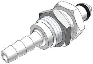 PMC Männliche Gehäusedurchführung, mit Ventil, Barb für 3/16"(4,8mm) ID Schlauch, Acetal weiß, bns (Bulk, unsteril)