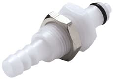 PMC Männliche Gehäusedurchführung, mit Ventil, Barb für 1/4"(6,4mm) ID Schlauch, Acetal weiß, bns (Bulk, unsteril)