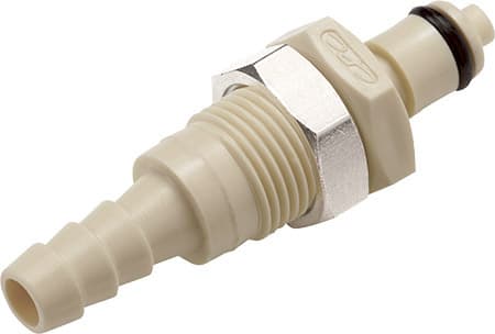 PMC Männliche Gehäusedurchführung, mit Ventil, Barb für 1/4"(6,4mm) ID Schlauch, PP beige, bns (Bulk, unsteril)