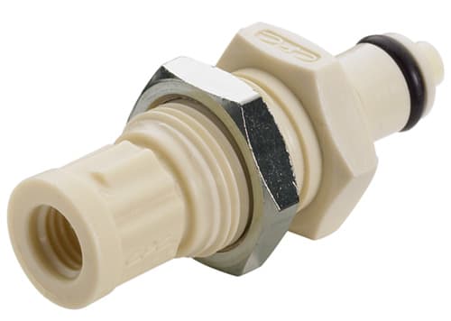 Panel Mount, Thumb Latch - PMC/MC Series Male to UNF Female 1/4", PP (Polypropylene) Beige, 1/8" Flow