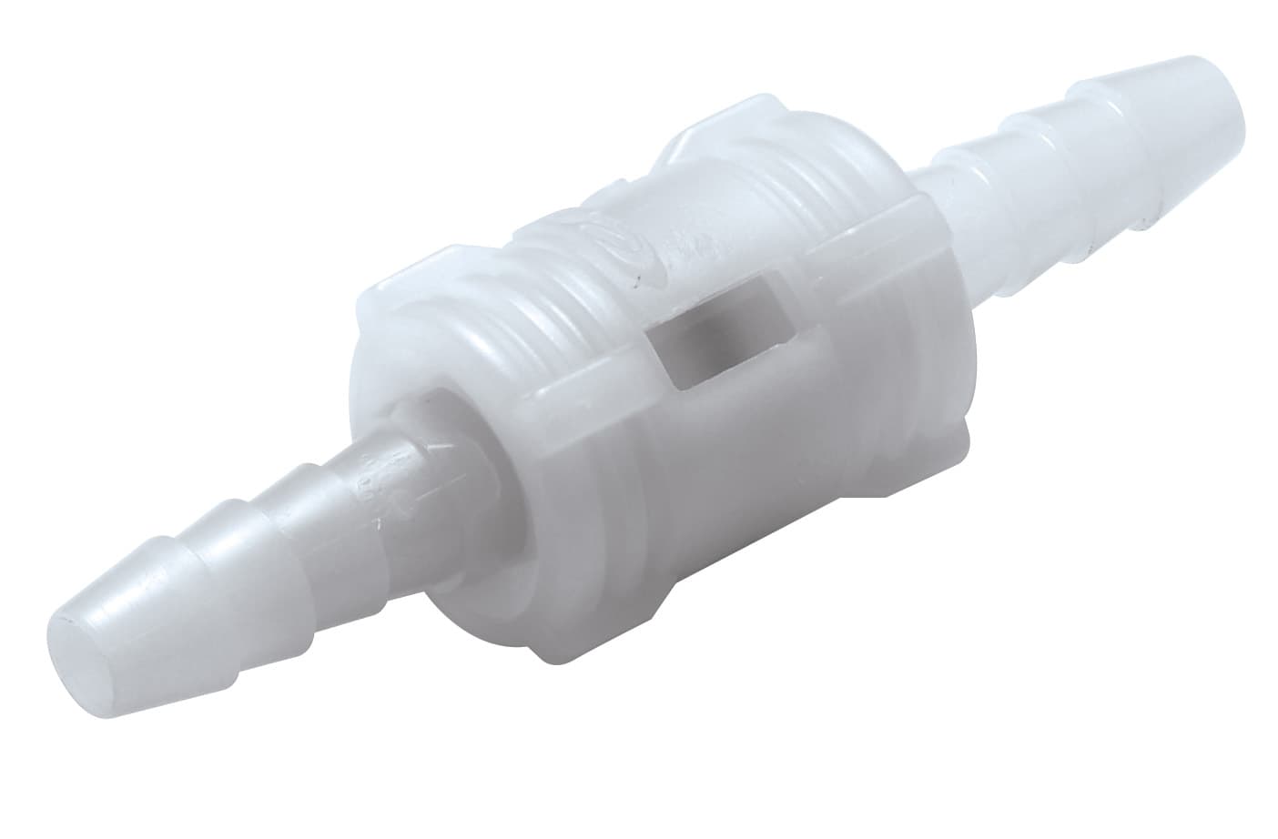 SMC Set Männlich/Weiblich, mit Ventil, Barb für 1/8"(3,2mm) ID Schlauch, Acetal weiß, bns (Bulk, unsteril)