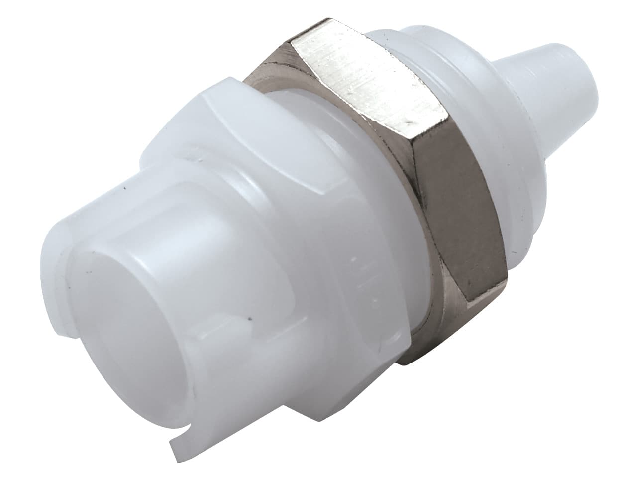 SMC Weibliche Gehäusedurchführung, mit Ventil, Barb für 1/8"(3,2mm) ID Schlauch, Acetal weiß, bns (Bulk, unsteril)