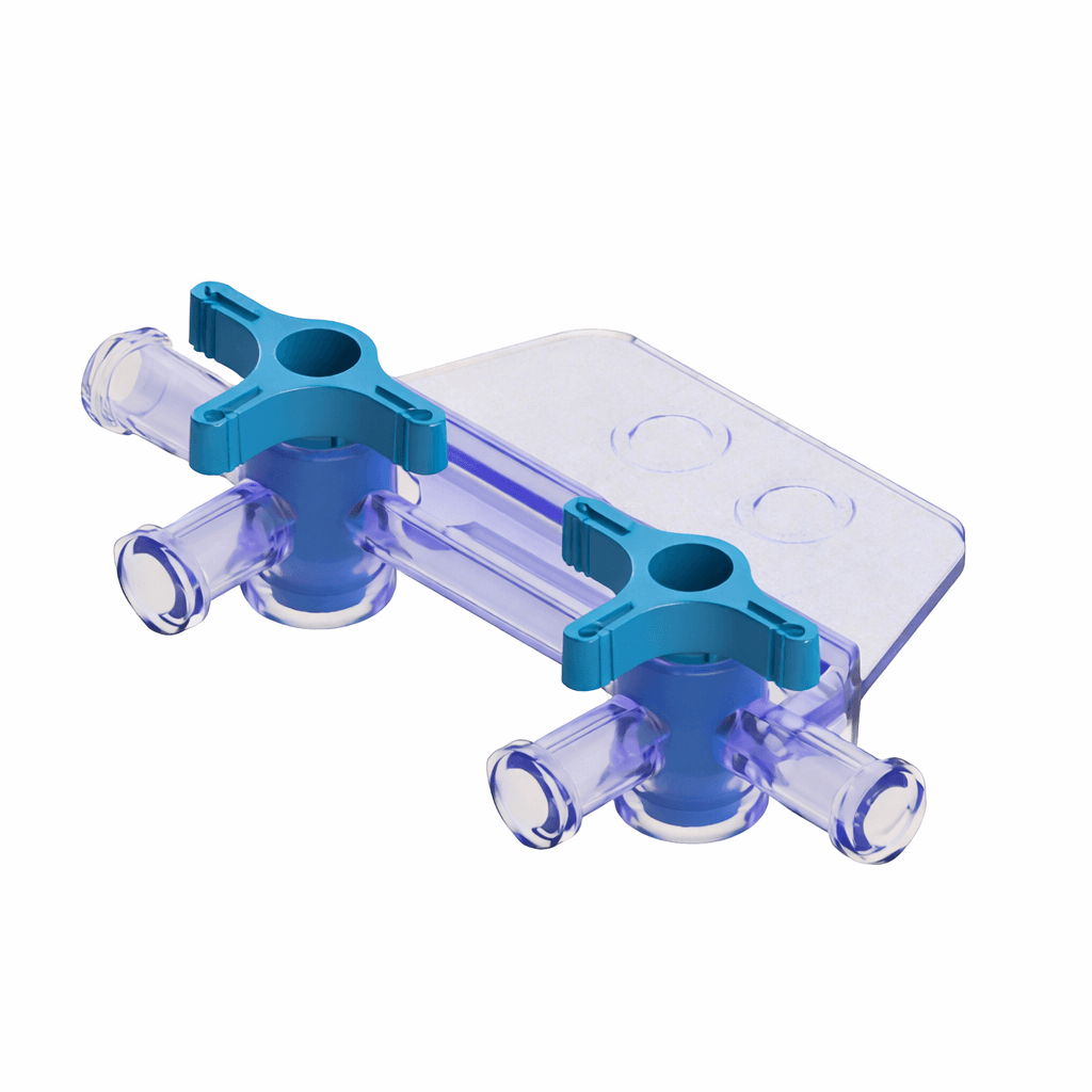 Mednet 2-gang infusion manifold for parallel IV therapy and medication administration in critical care