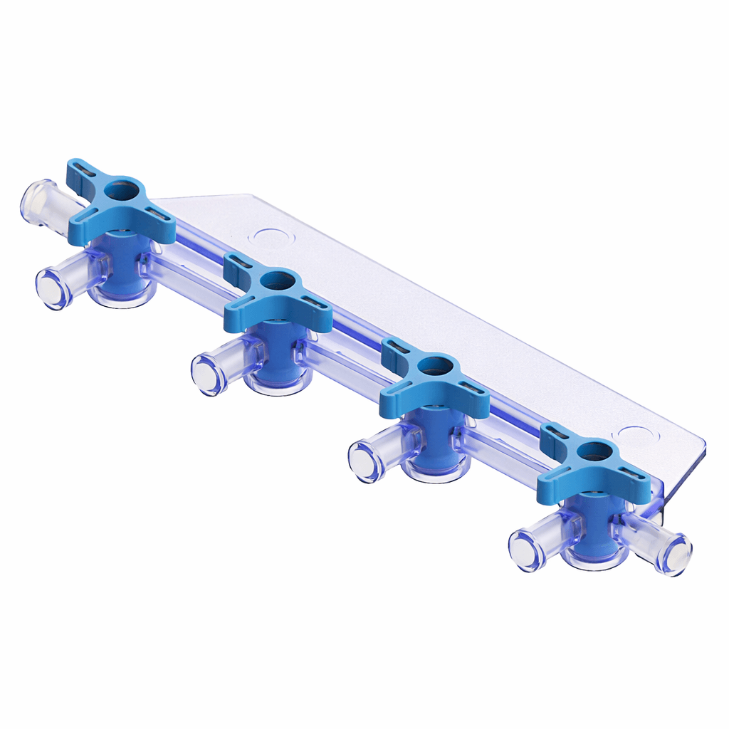 Mednet 4-gang infusion manifold for advanced IV therapy with multiple parallel medication channels