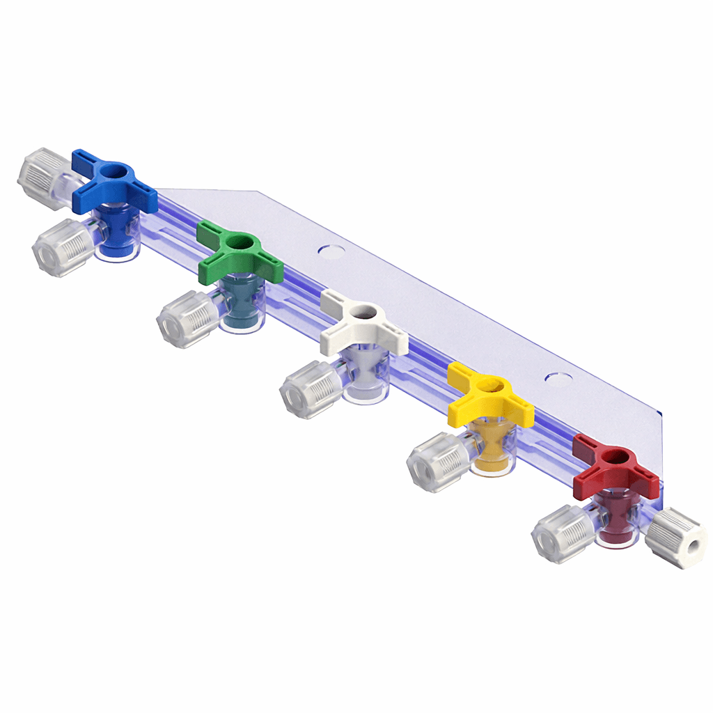 Mednet 5-gang infusion manifold for complex IV therapy with five parallel medication lines