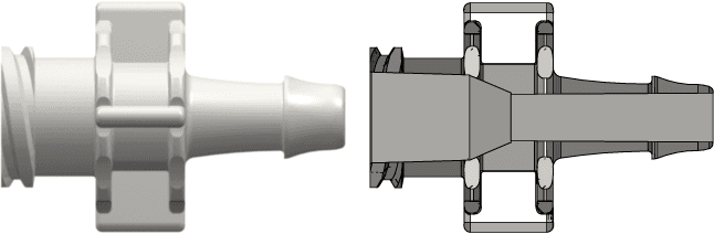 Mednet Large Bore Konnektor für Hochfluss-Anwendungen wie enterale Ernährung und Spülsysteme