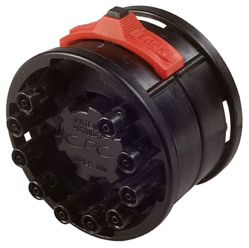 Straight, Thumb Latch - 10-Tube System Set (Male + Female) to Tube Fitment 1,6mm (1/16") ID, Acetal Black, Plastic Latch