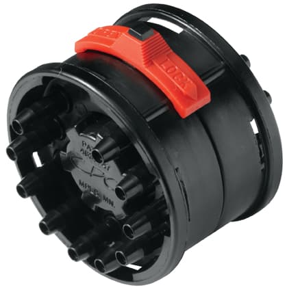 Straight, Thumb Latch - 10-Tube System Set (Male + Female) to Tube Fitment 3,2mm (1/8") ID, Acetal Black, Plastic Latch