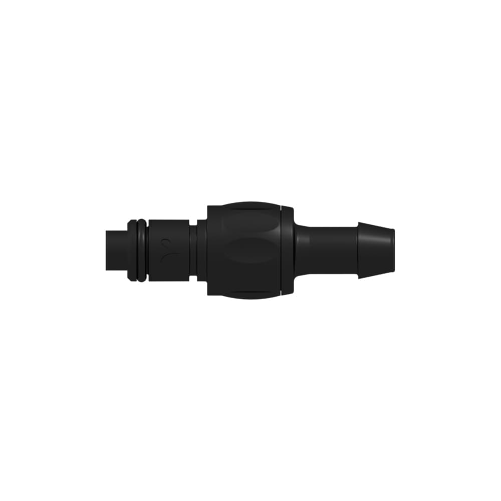 Gerade, Daumenriegel - XQ Männlich zu 700 Series Schlauchtülle 8,0mm (5/16") ID, Acetal Schwarz, Kompatibel mit 40 Series Schnellkupplung Couplings