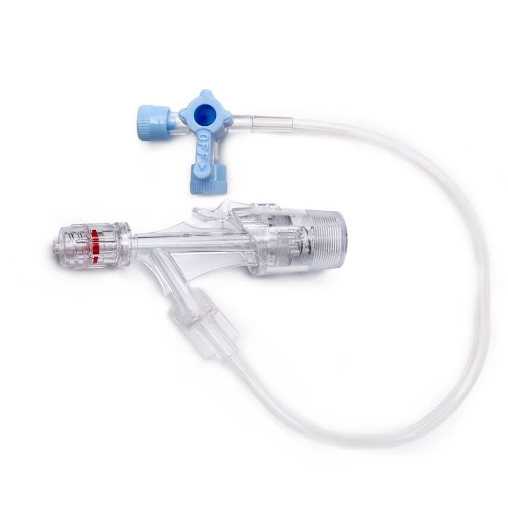 Push Click to Male Luer Rotating Adaptor, with 25cm extension line and Stopcock, 45psi