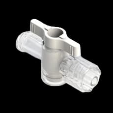1-Way Stopcock, 43psi (3 bar), Luer Female to Luer Male - Lock, 2-Arm Low Profile, White PC (Polycarbonate) Clear, w/o Caps