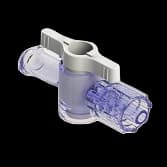 1-Way Stopcock, 43psi (3 bar), Luer Female to Luer Male - Lock, 2-Arm Low Profile, White PC (Polycarbonate) - Radiostable Clear, w/o Caps