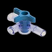 4-Wege Hahn, 43psi (3 bar), Luer Weiblich zu Schlauchtasche 4,1mm (.161") OD, EIN Griff, T-Form, Blau PC (Polycarbonate) - Strahlungsstabil Transparent, ohne Kappen