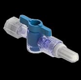 1-Way Stopcock, 29psi, Luer Female to Luer Male - Lock, 2-Arm Low Profile, Blue PC (Polycarbonate) - Radiostable Clear, With 2 Caps (Natural)