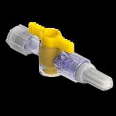 1-Way Stopcock, 43psi (3 bar), Luer Female to Luer Male - Lock, 2-Arm Low Profile, Yellow, PC (Polycarbonate) - Radiostable Clear, With 2 Caps (Natural)